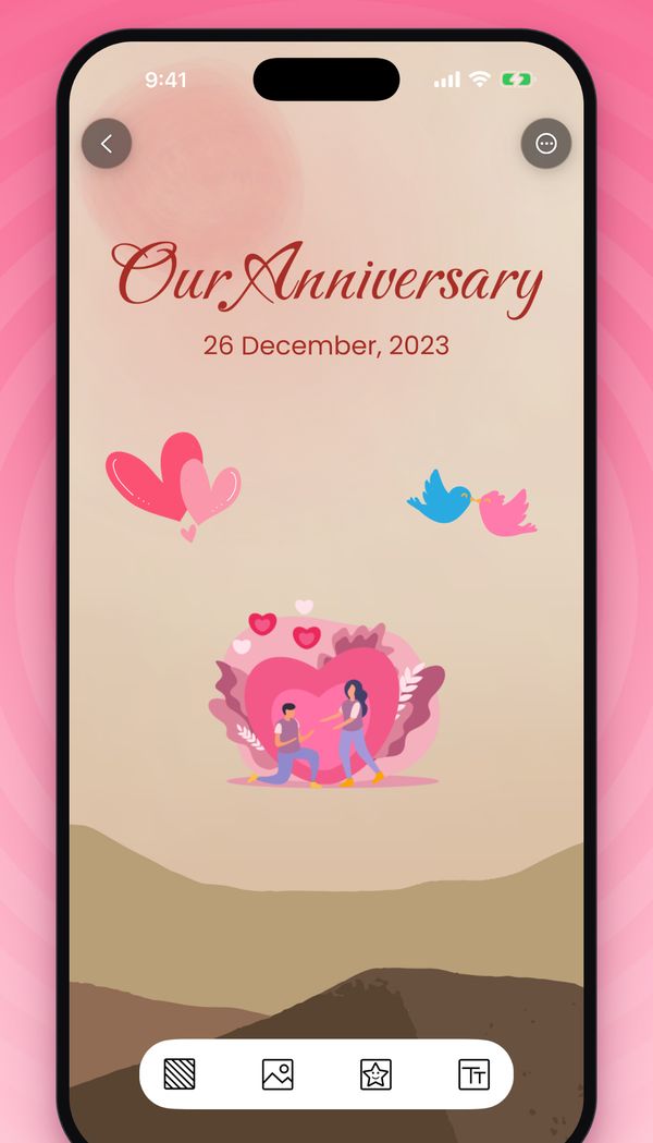 Event card decorated with a photo, stickers and text